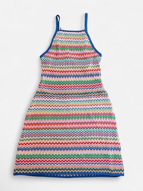 Show Me Your Mumu Multicolor Zigzag Knit Crochet Summer Mini Dress Festival XL